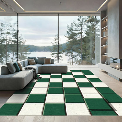 Emerald White Checkerboard Squares Rug
