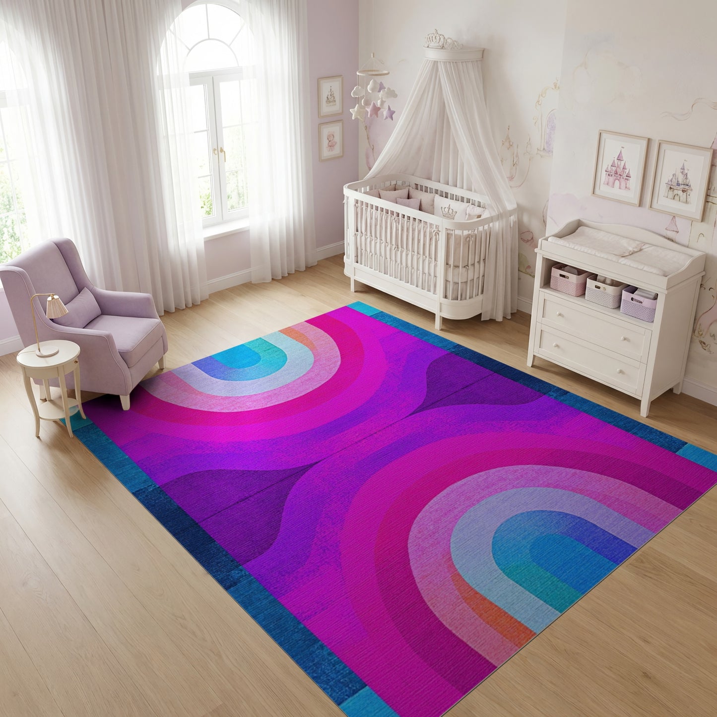Vibrant Retro Concentric Arches Rug