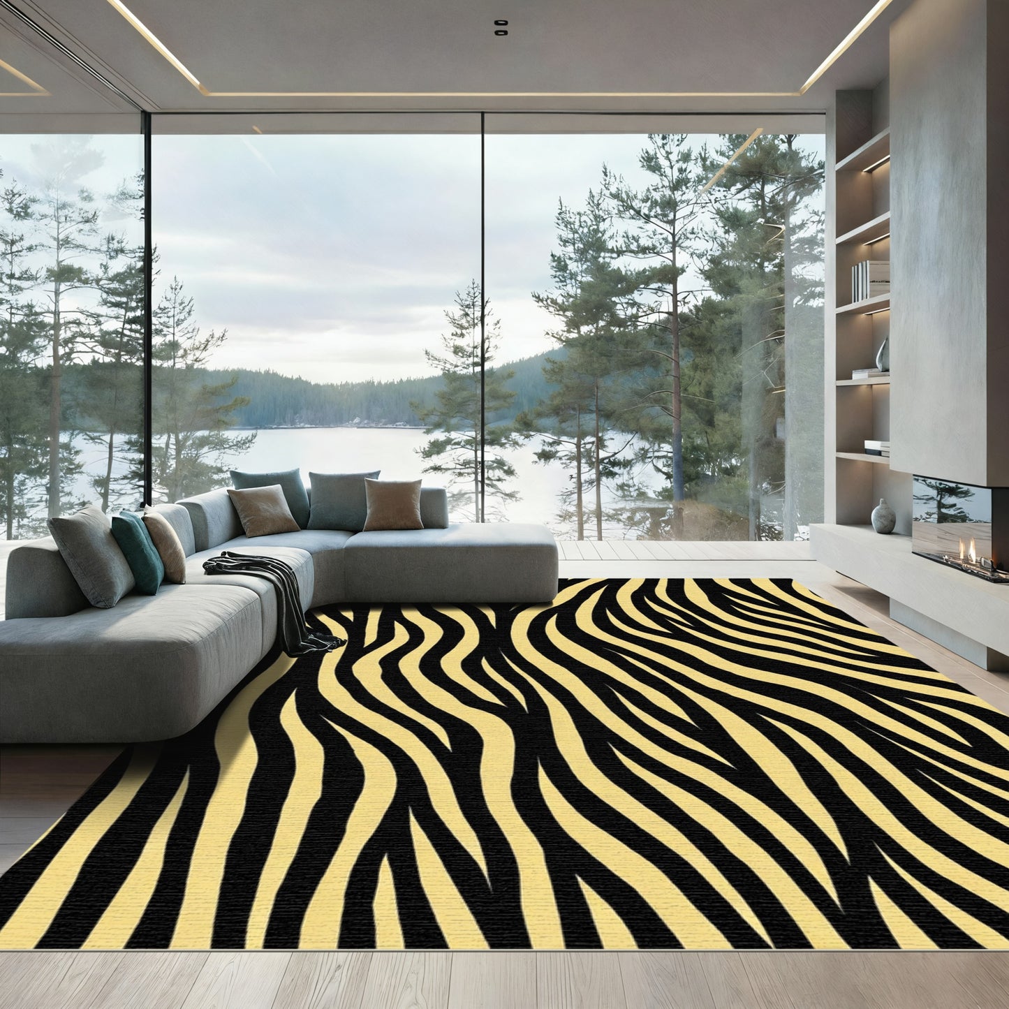 Golden Black Wild Animal Stripes Rug