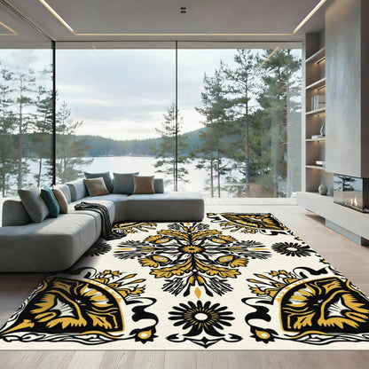 Golden Black Floral Fan Medallion Rug