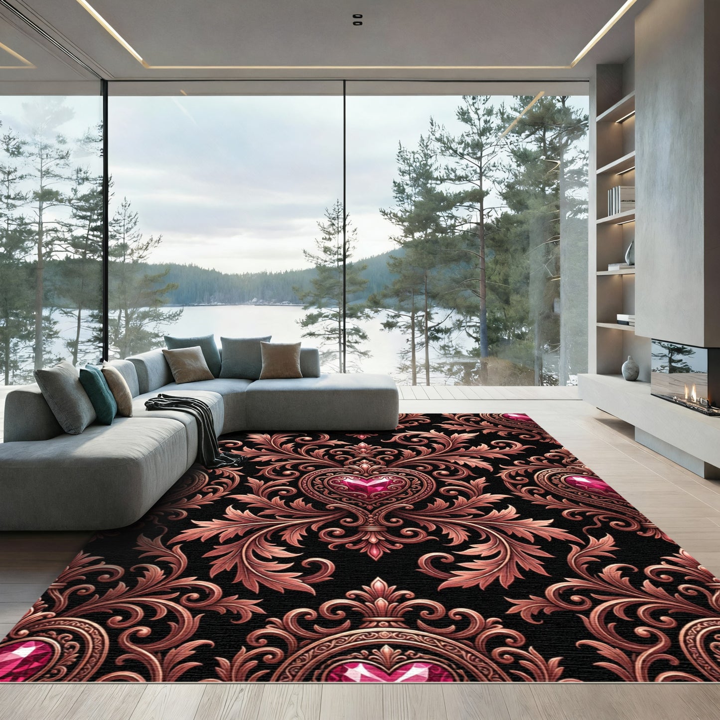 Regal Rose Gold Heart Garland Rug