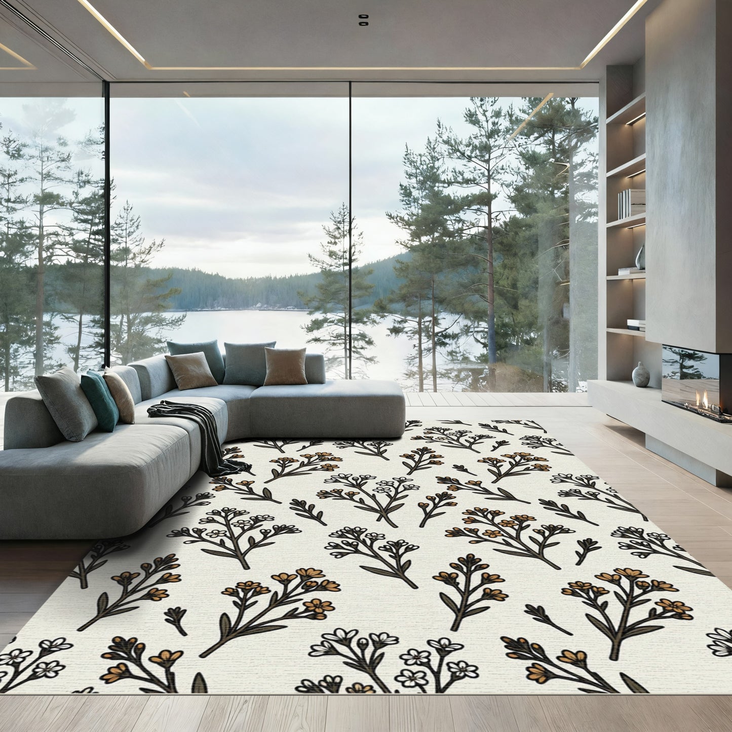Delicate Branching Blossoms Ivory Rug