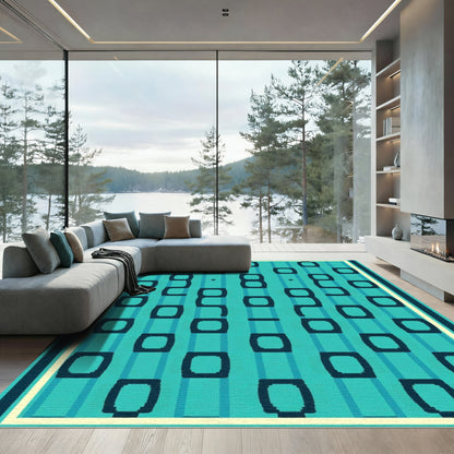 Aqua Navy Bold Geometric Stripes Rug