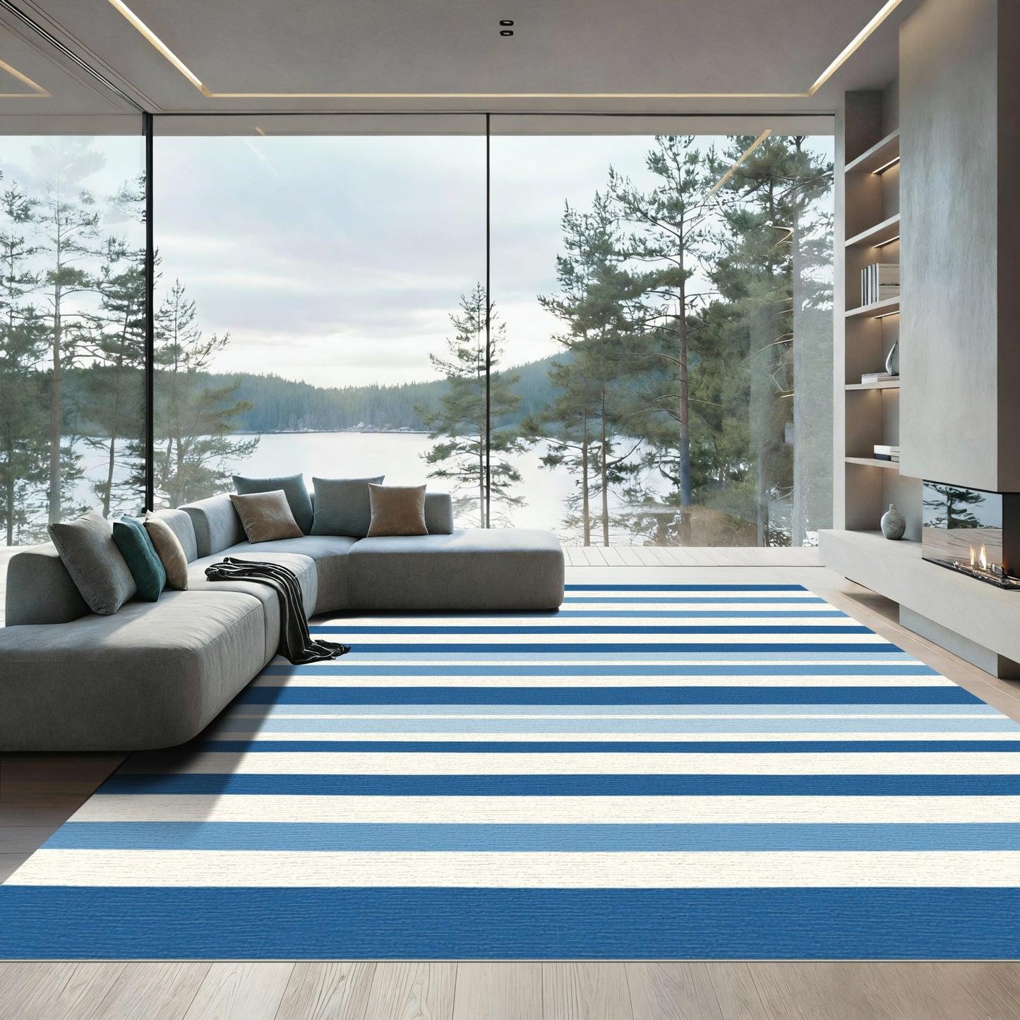 Classic Blue Stripe Accents Rug