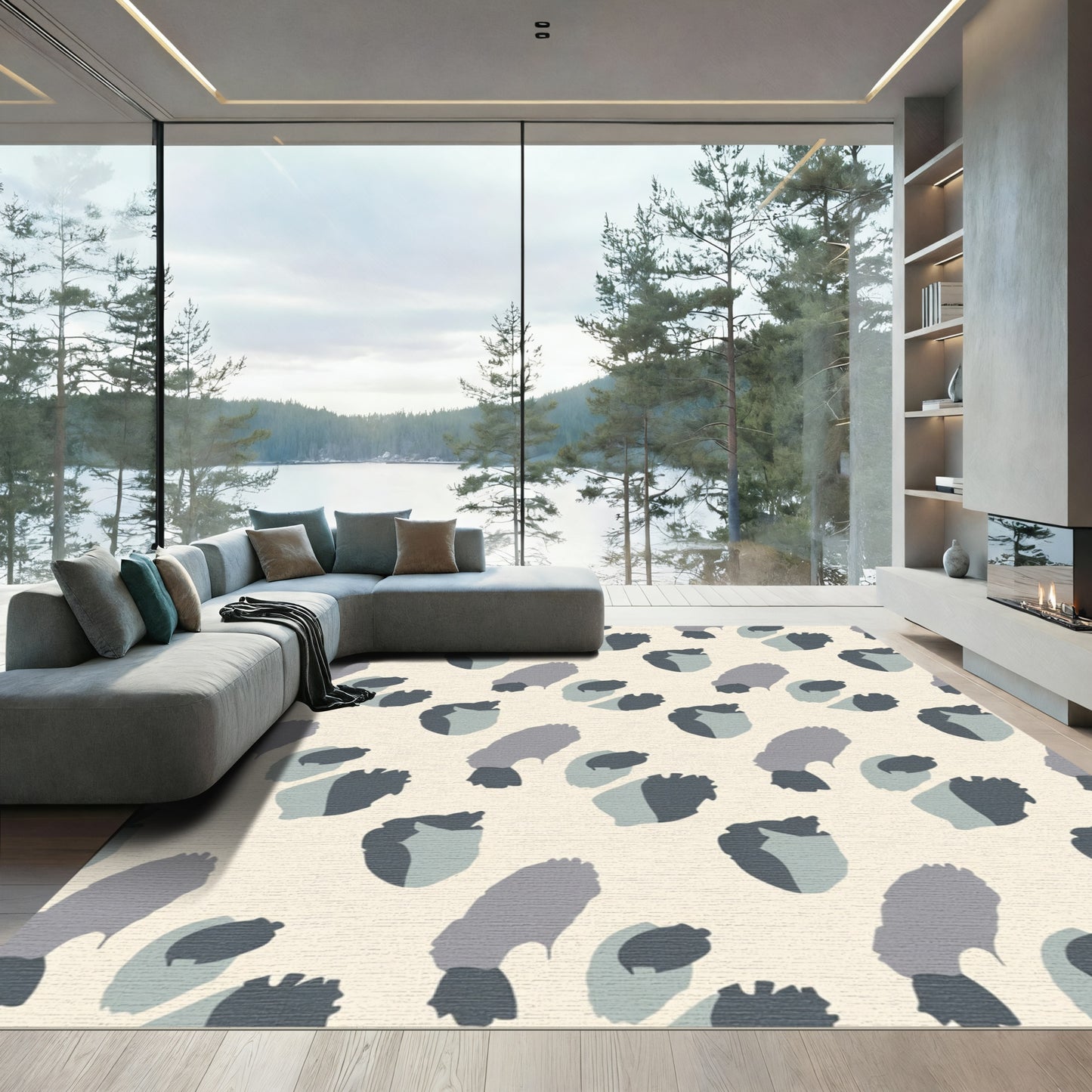 Abstract Gray Leopard Spots Rug