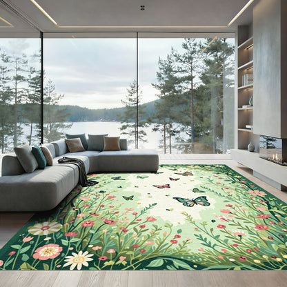 Whimsical Pink Blossom Butterfly Garden Rug