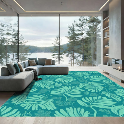 Teal Mint Tropical Vibe Foliage Rug