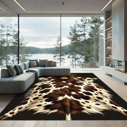 Brown and White Spotted Highland Cow Rug