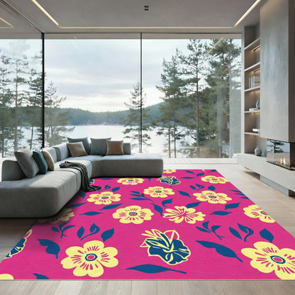 Cerulean Blue Yellow Floral Spray Rug