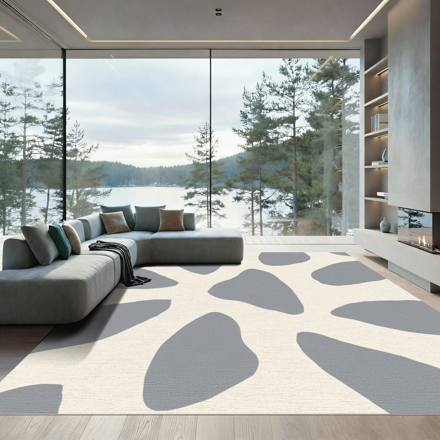 Modern Grey Organic Spots Rug
