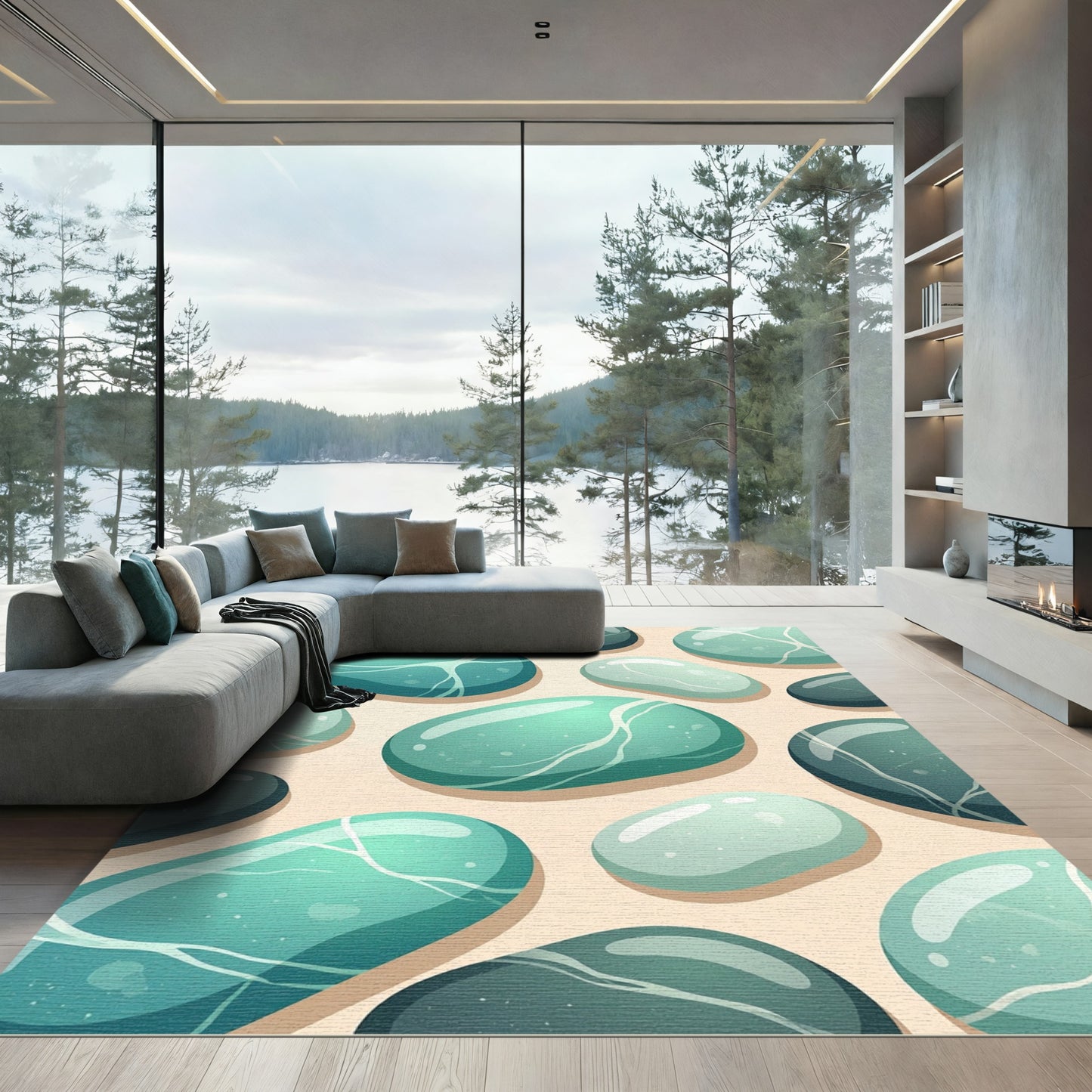 Ocean Teal Pebble Agate Arrangement Rug