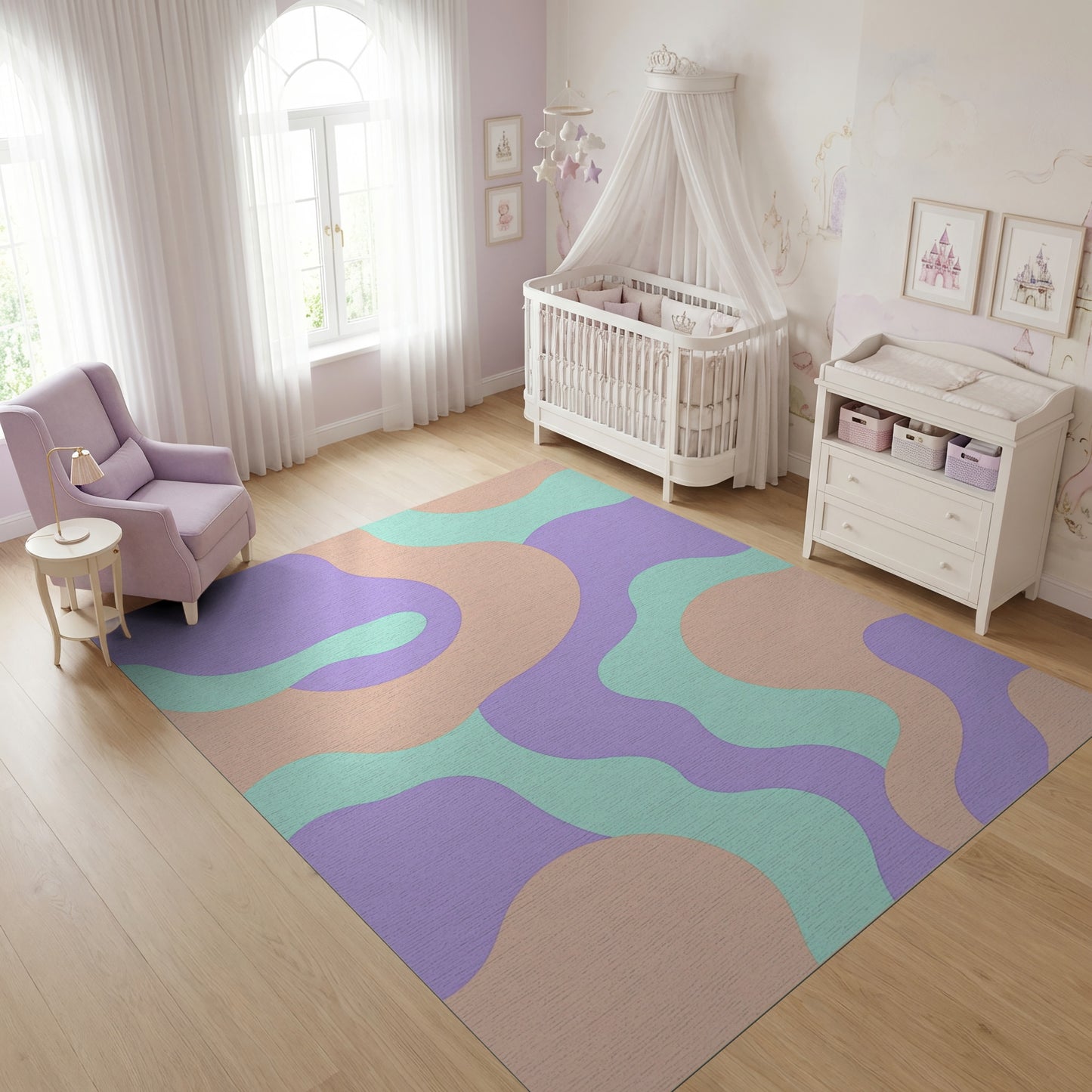 Modern Lavender Peach Mint Wavy Rug