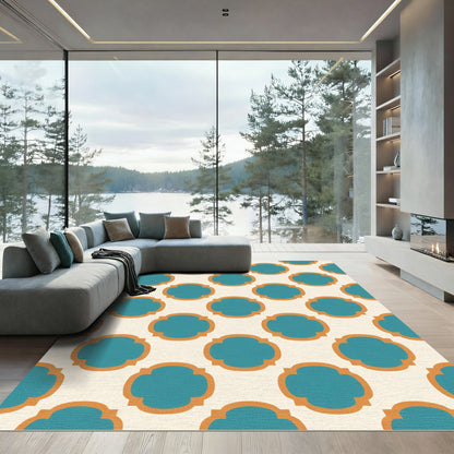 Teal Orange Quatrefoil Lattice Rug