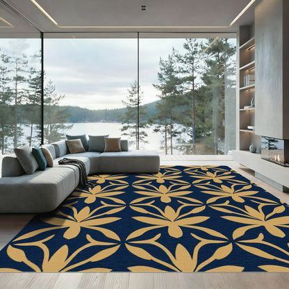 Golden Ochre Art Deco Floral Rug
