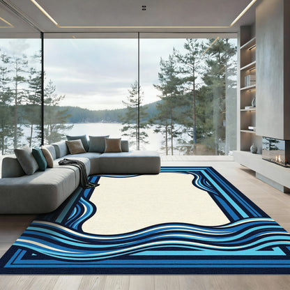 Abstract Oceanic Wave Navy Geometric Frame Rug