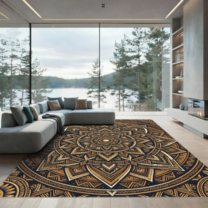 Ornate Bronze Golden Mandala Infinity Rug