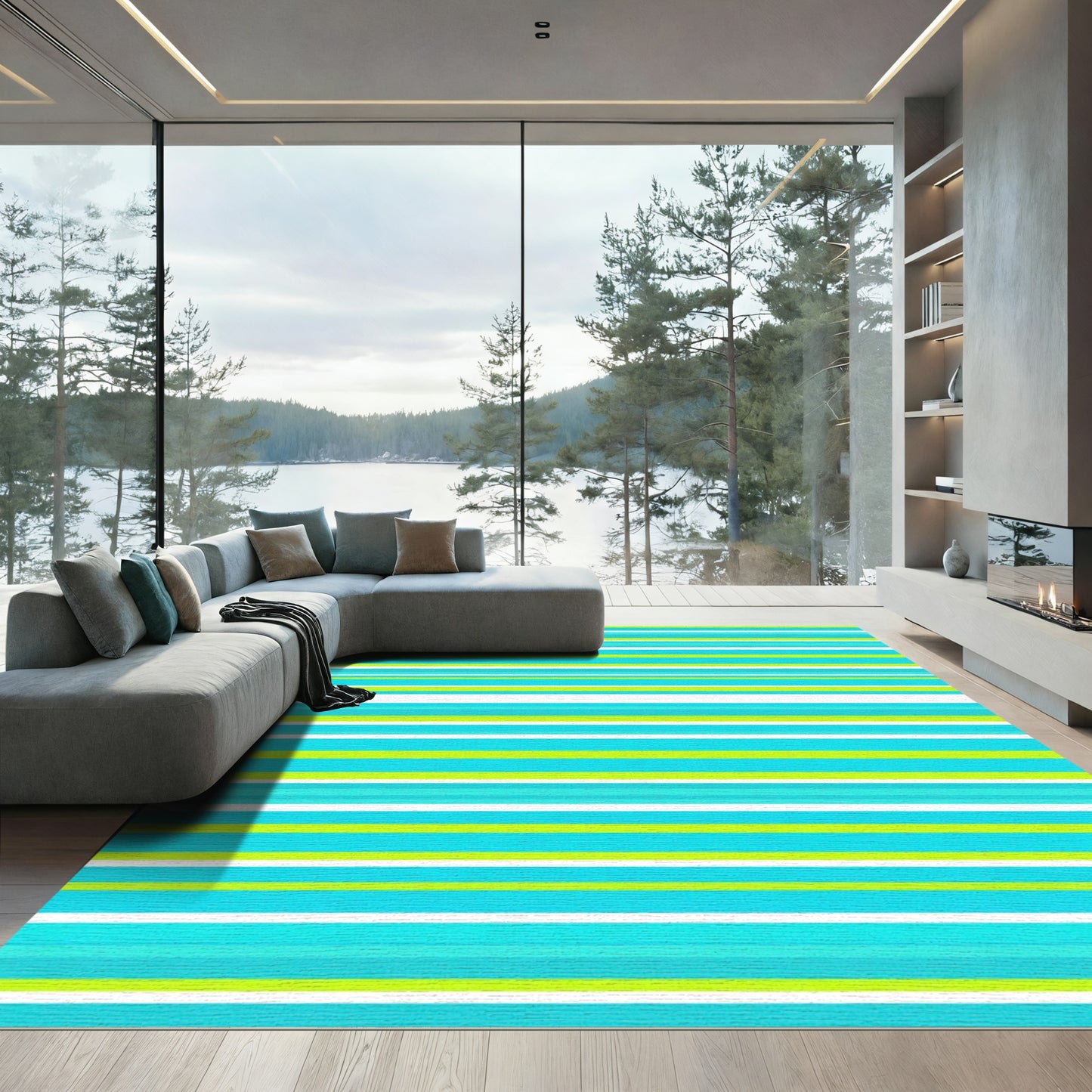 Bold Turquoise Yellow Striped Harmony Rug