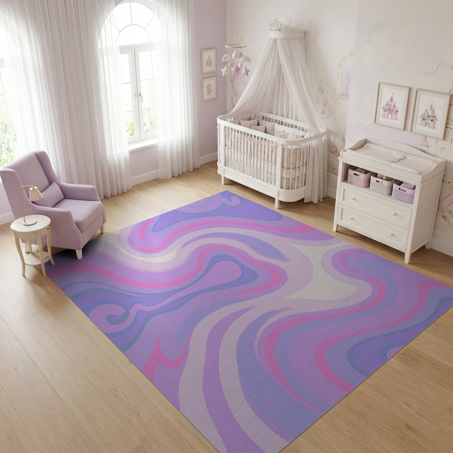 Purple Pink Wavy Swirls Abstract Rug