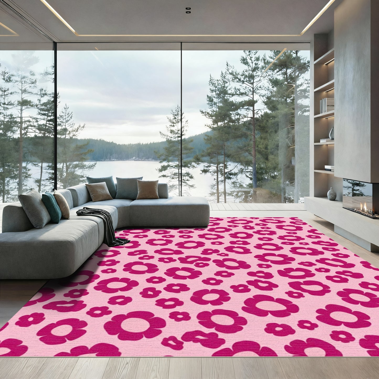 Pink Magenta All Over Flowers Rug