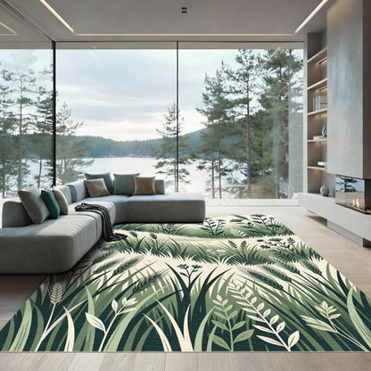 Earthy Green Wildflower Meadow Rug