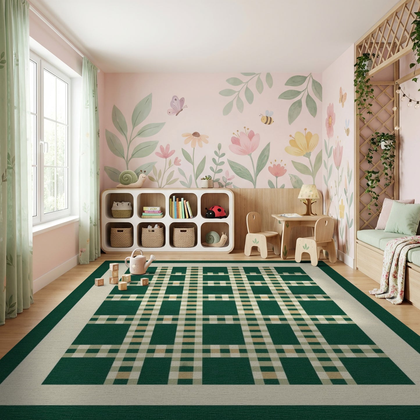 Classic Green Plaid Check Rug