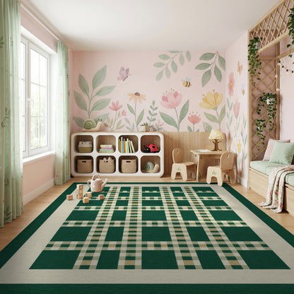 Classic Green Plaid Check Rug