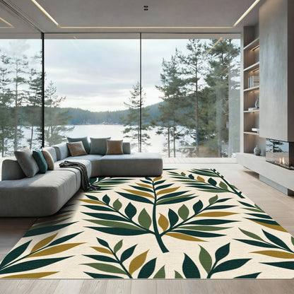 Vintage Green Leafy Branch Composition Rug