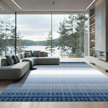 Cool Blue Gradient Geometric Border Rug