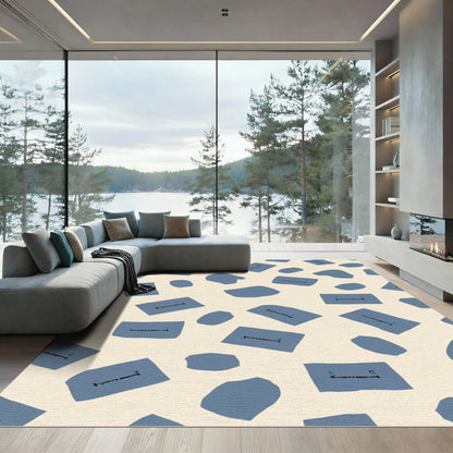Blue Abstract Rectangles With Symbols Rug