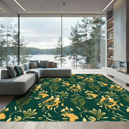 Golden Yellow Botanical Swirls Rug