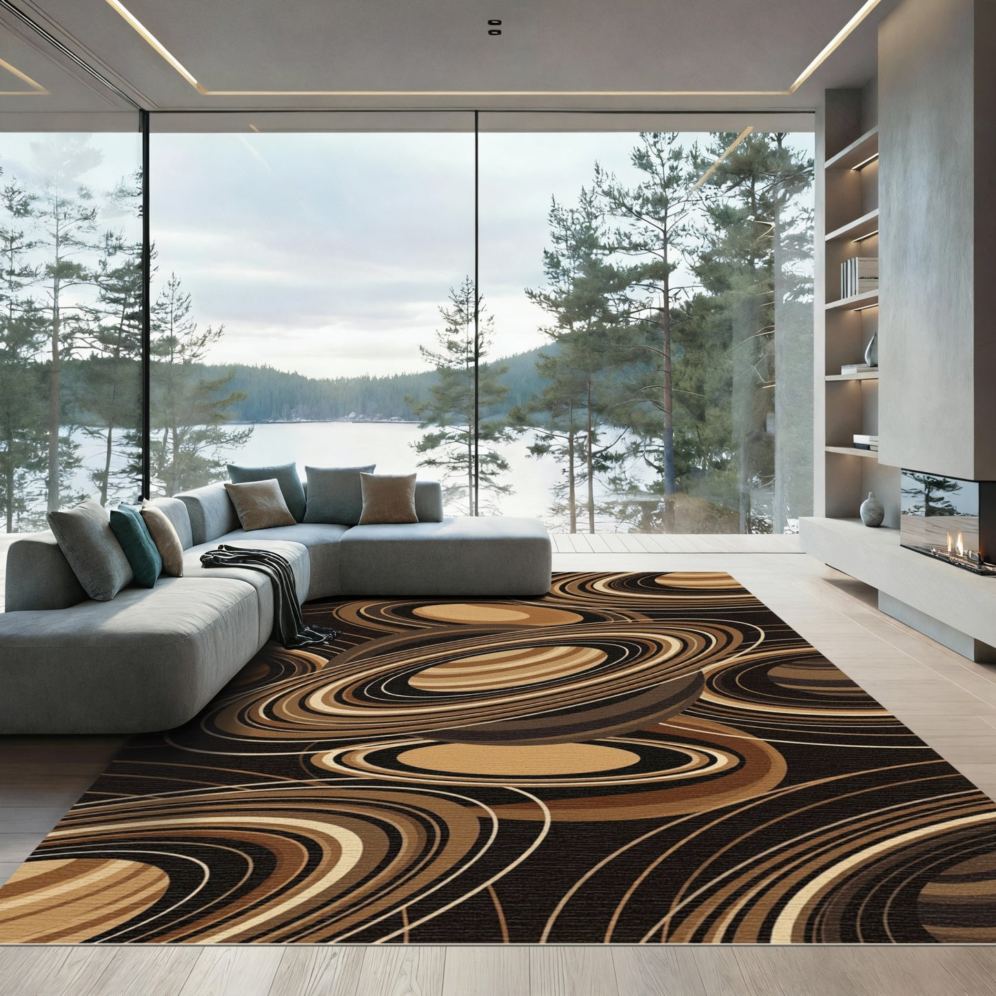 Brown Swirl Orb Abstract Composition Rug
