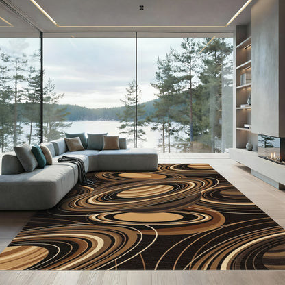Brown Swirl Orb Abstract Composition Rug