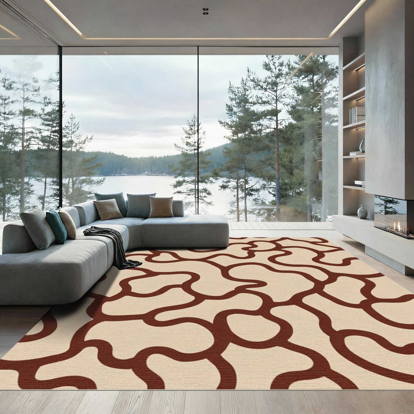 Organic Marbled Abstract Curves Rug