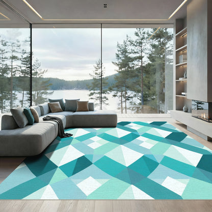 Aqua Interlocking Geometric Diamond Rug