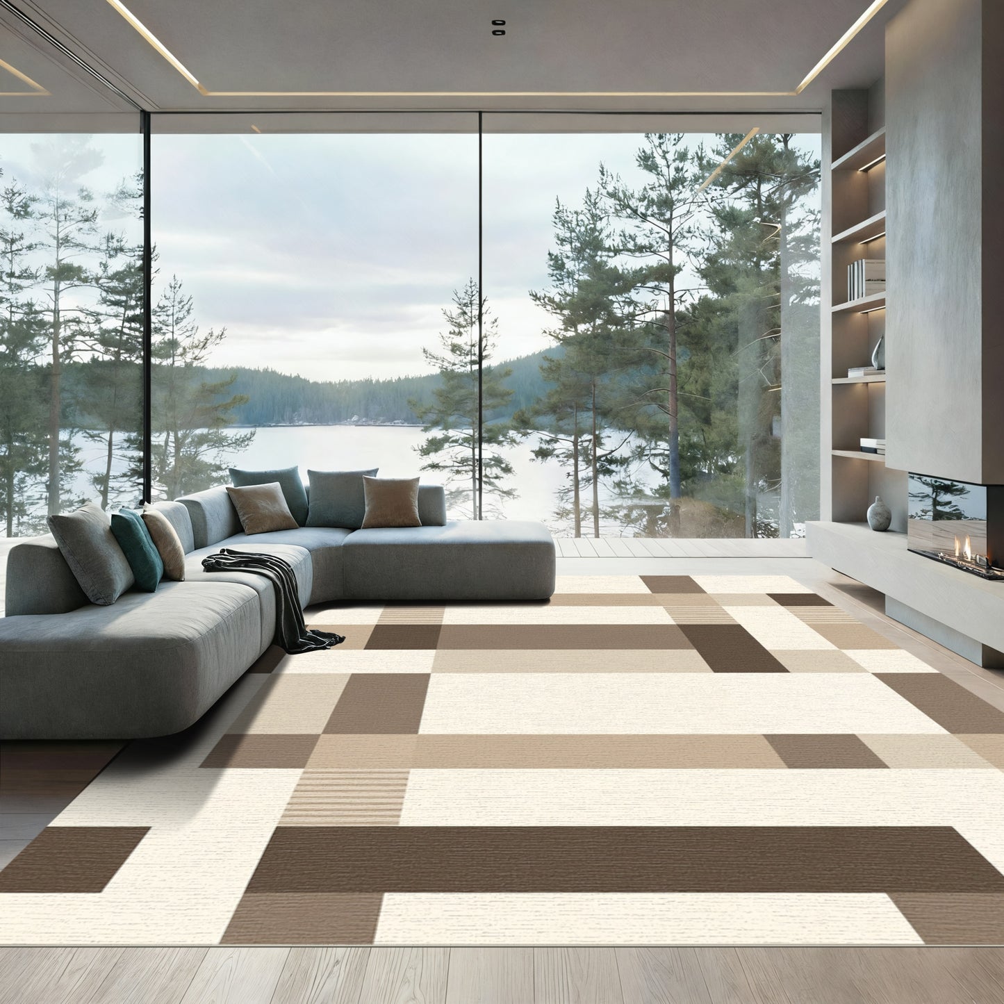 Neutral Earthy Tone Geometric Blocks Rug