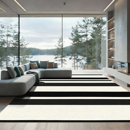 Bold Black Cream Wide Stripe Rug