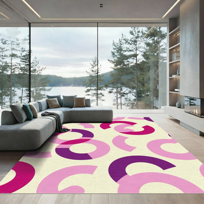 Geometric Pink Circles Over Cream Rug