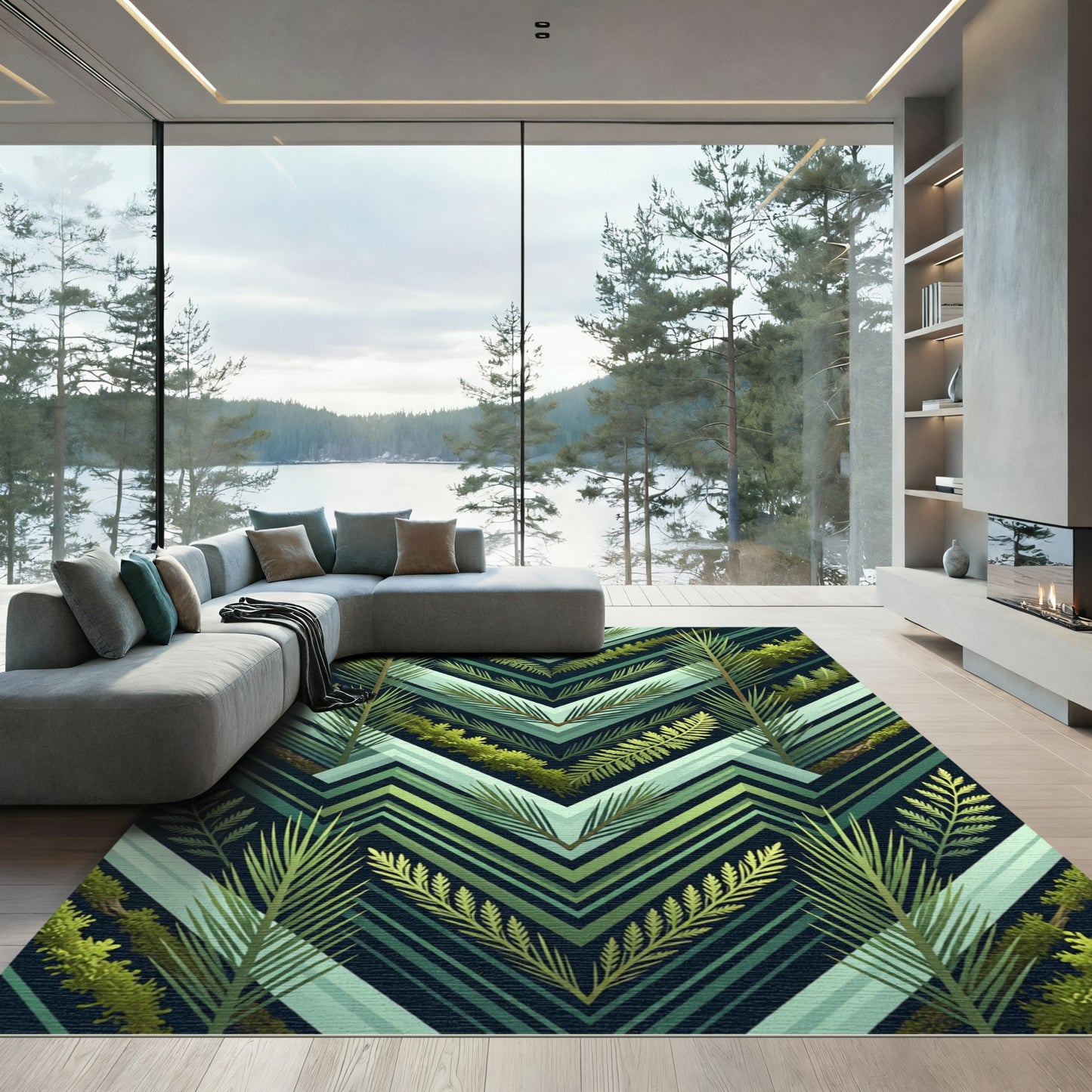 Woodland Evergreen Foliage Chevron Rug