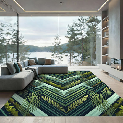 Woodland Evergreen Foliage Chevron Rug