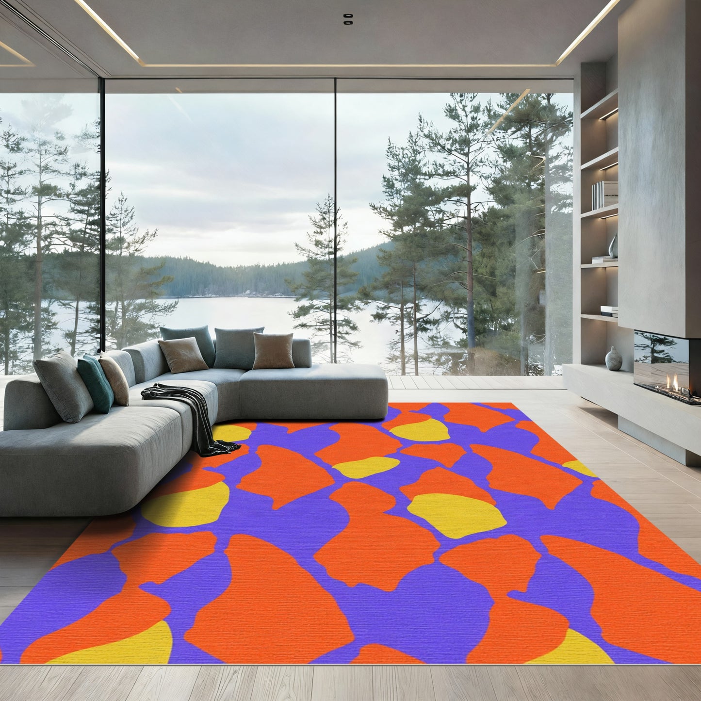 Bold Orange Yellow Amorphous Shapes Rug