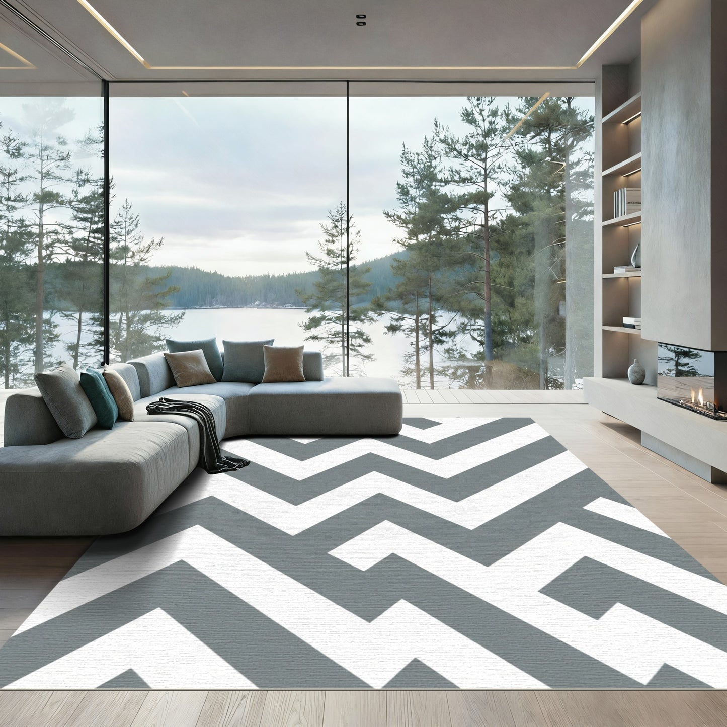 Gray White Geometric Maze Rug