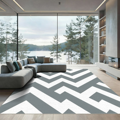 Gray White Geometric Maze Rug