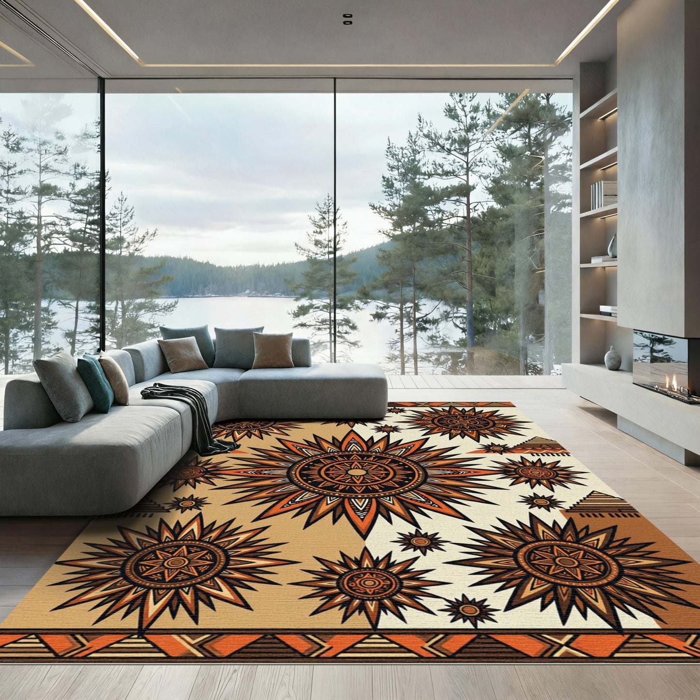Sunburst Terra Cotta Amber Geometric Art Rug