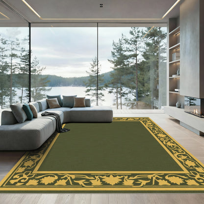 Olive Green Floral Border Rug