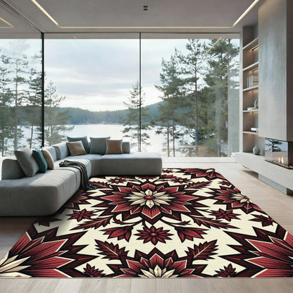 Deep Red Floral Starburst Rug