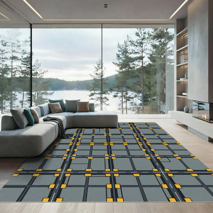 Urban Grid Cityscape Yellow Square Rug