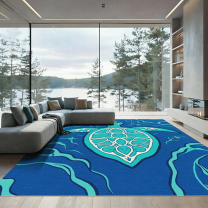 Coastal Sea Turtle Abstract Ocean Waves Rug
