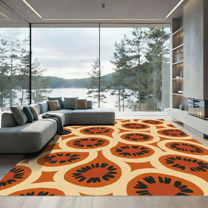 Orange Mid Century Floral Medallion Rug