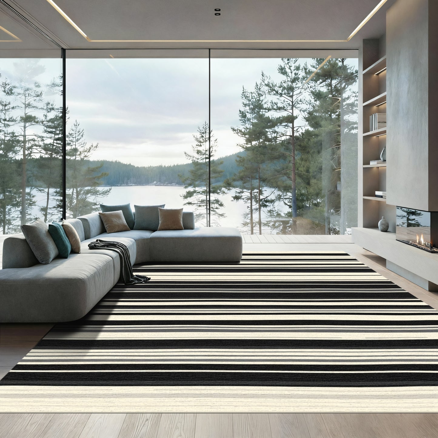 Monochromatic Striped Organic Rug