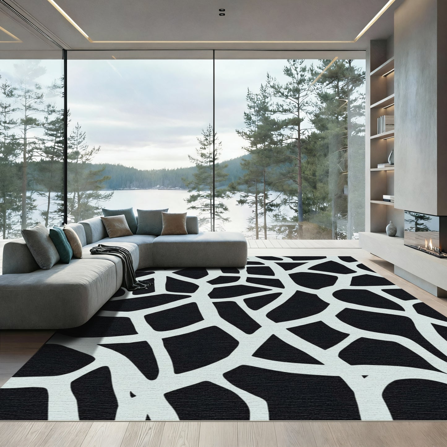 Pale Blue Abstract Irregular Lines Rug